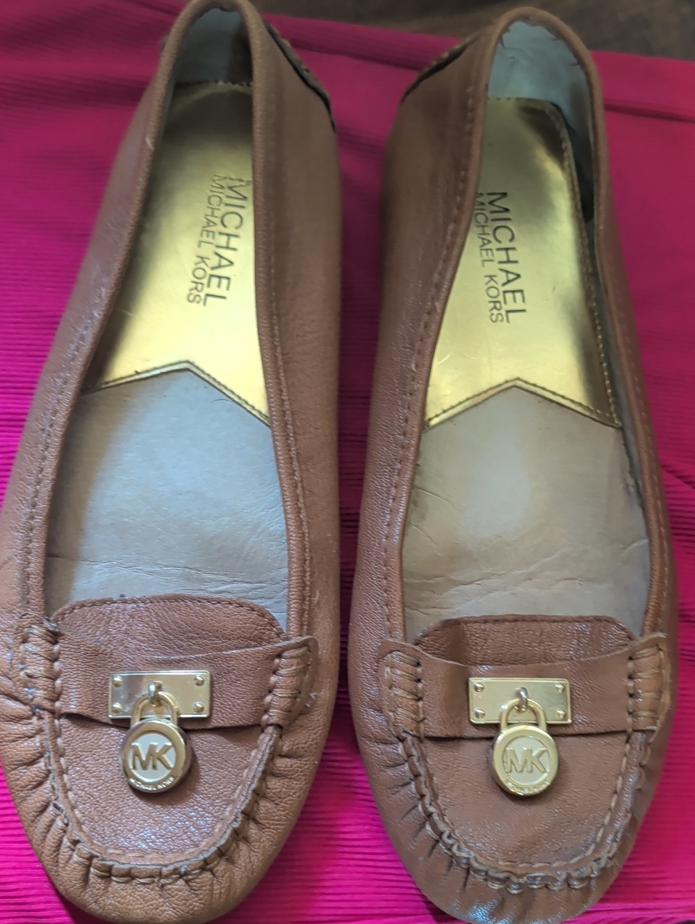 Michael Kors Tan Leather MK Charm Loafers